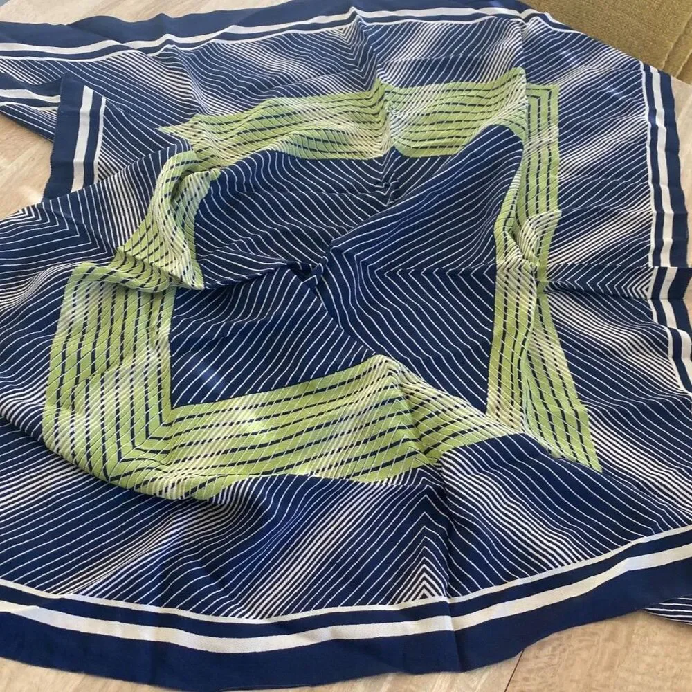 Navy Green Geometric Square Scarf Multi Wear Halter Neck Head Wrap Striped